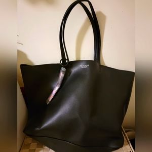 Victoria's Secret Pebble Black Faux Leather Tote Bag with Multi colored Tassel